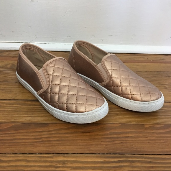 Anna Shoes - ANNA rose gold slick sneakers slipons 6.5